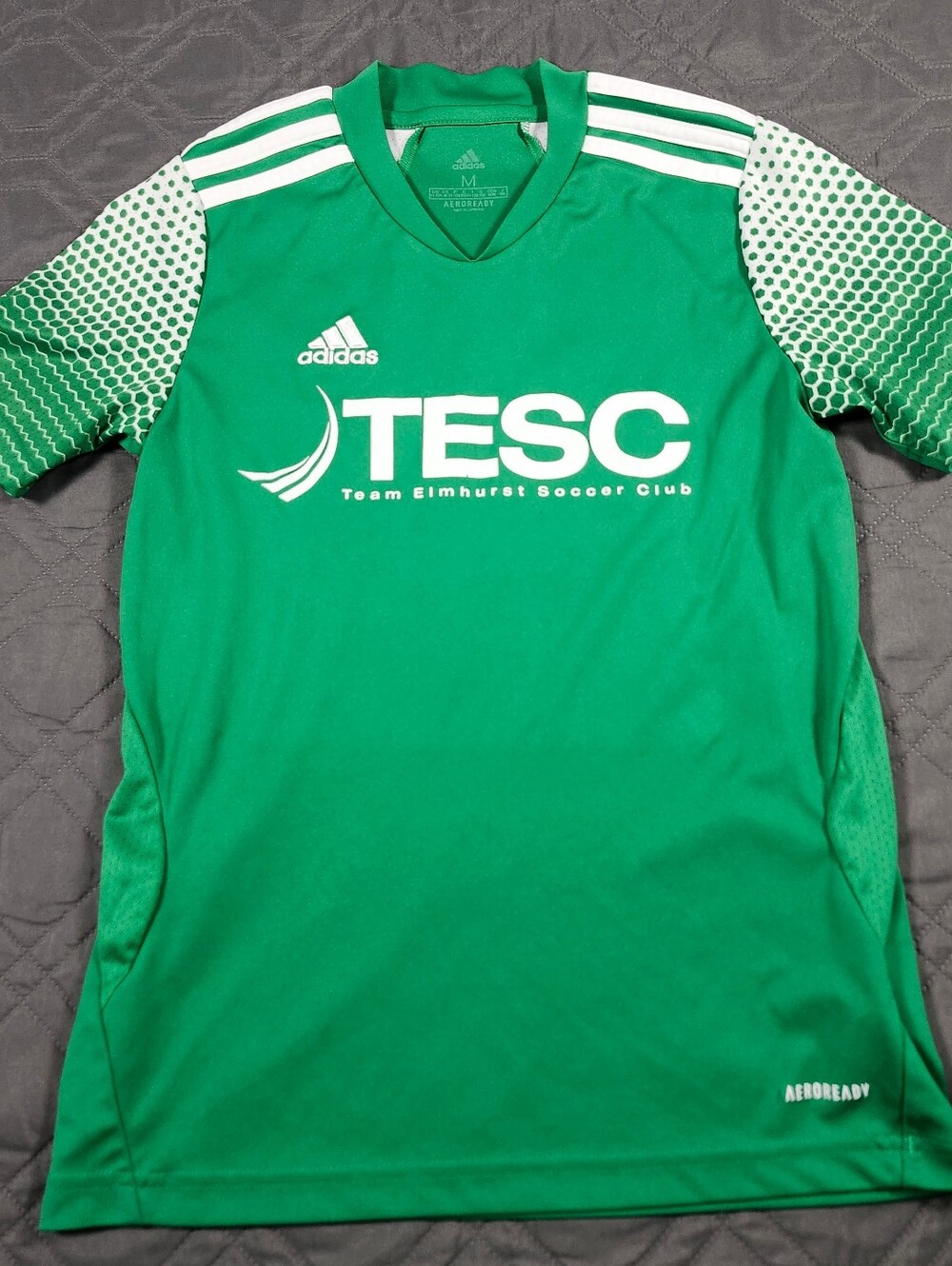 Adidas green Team Elmhurst Soccer Club (TESC) custom game jersey youth medium